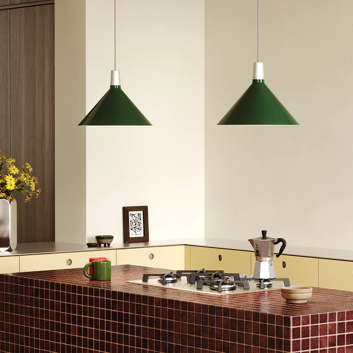 Bower Pendant Light Medium in Dark Green + Sphere IV - Image 3