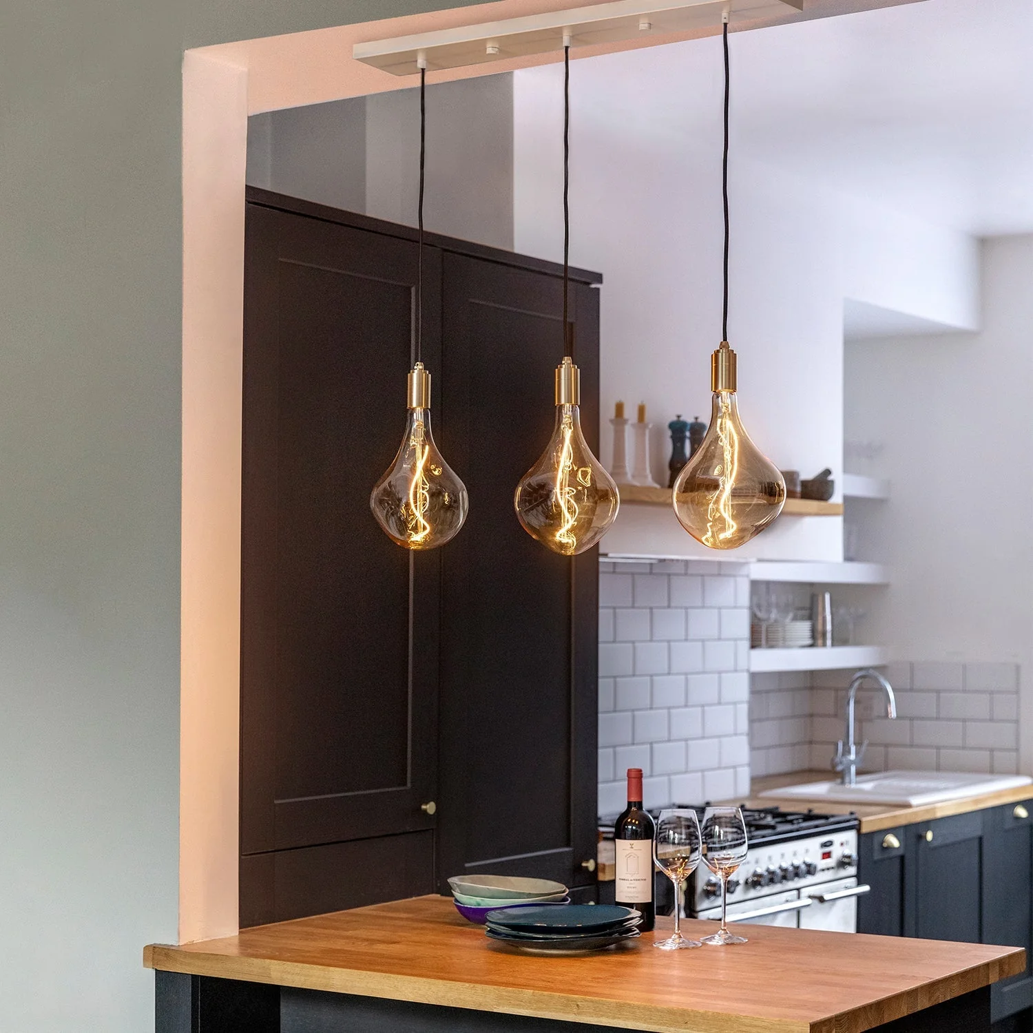 Linear Triple Pendant in Brass + Voronoi II - Image 3