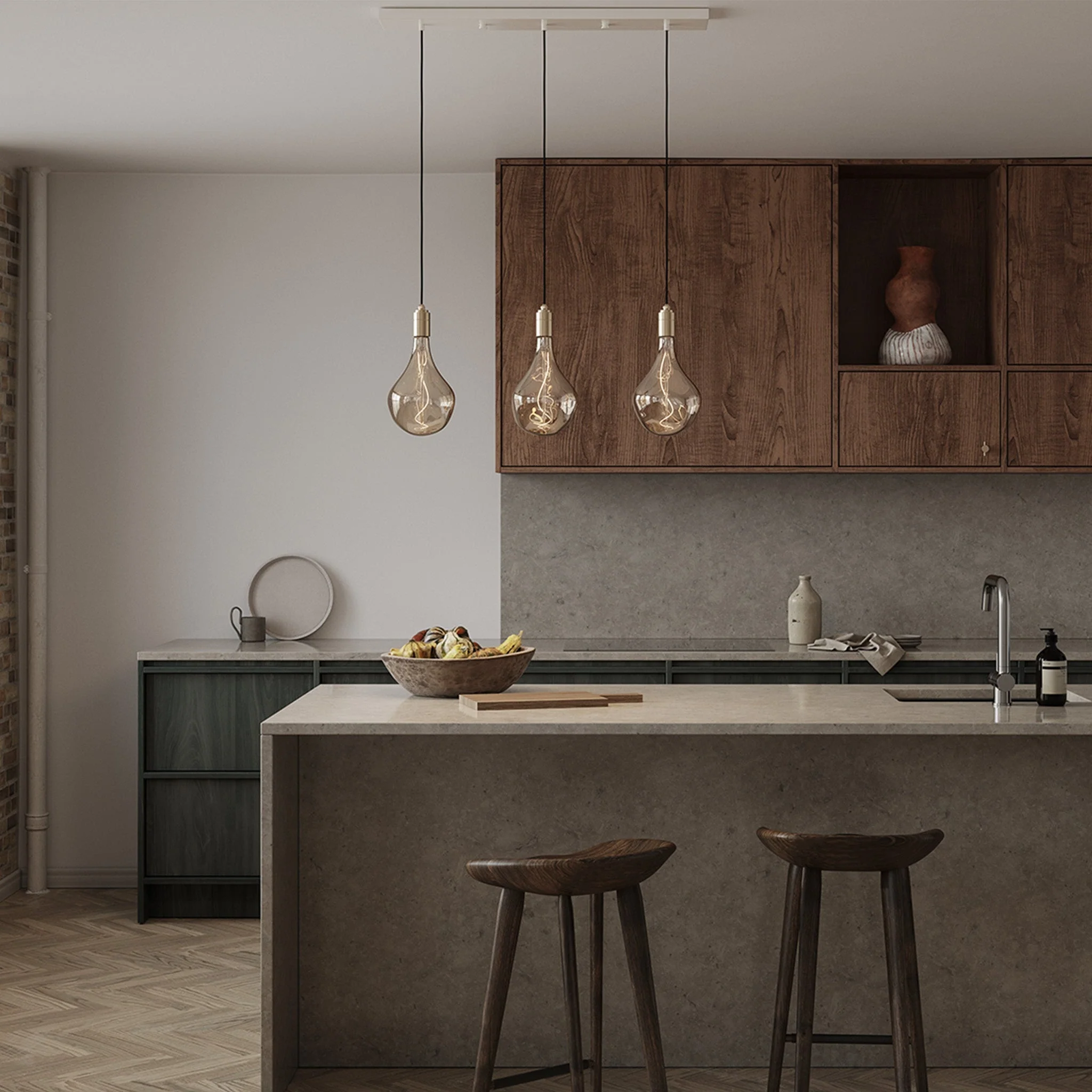 Linear Triple Pendant in Brass + Voronoi II - Image 4