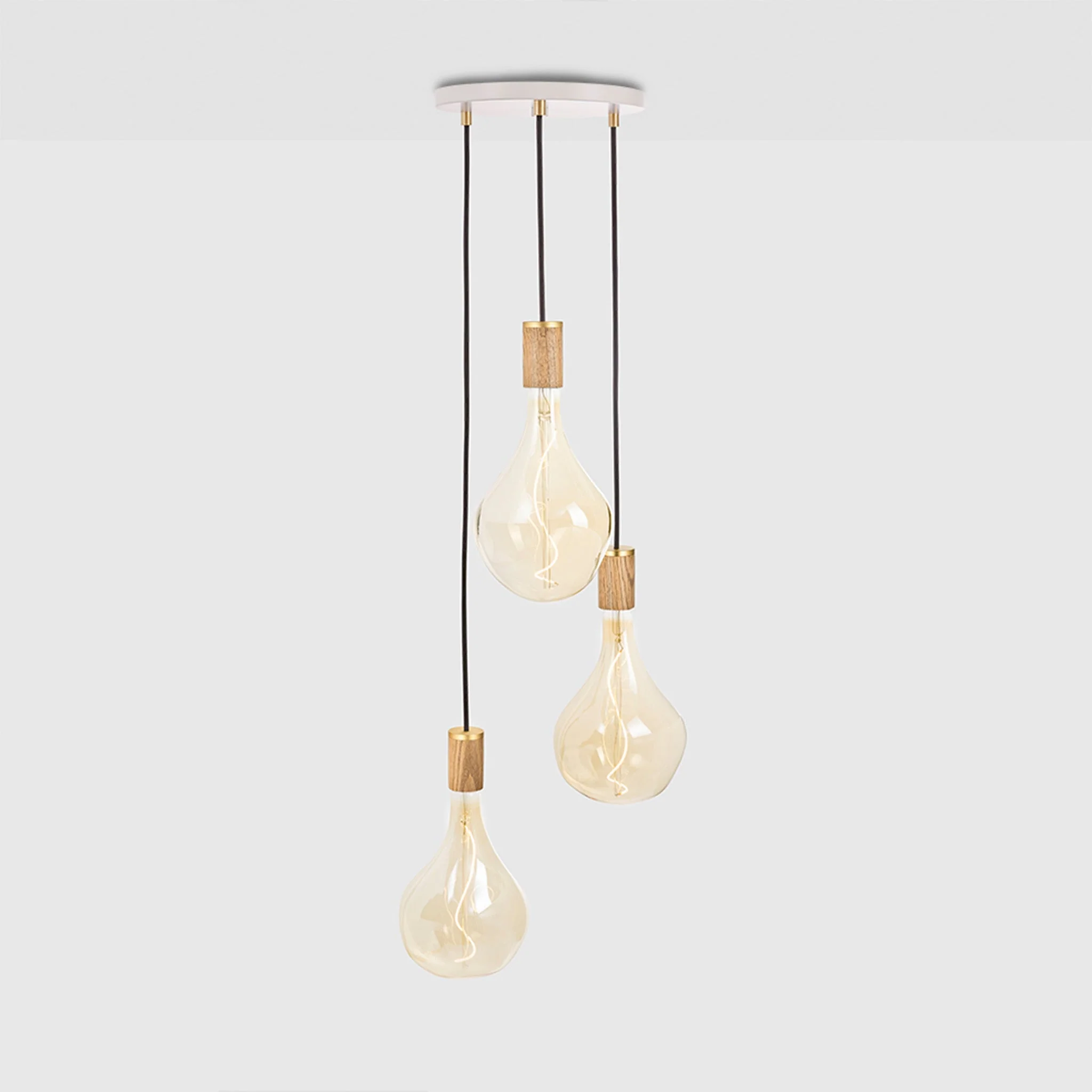 Triple Pendant in Oak + Voronoi II
